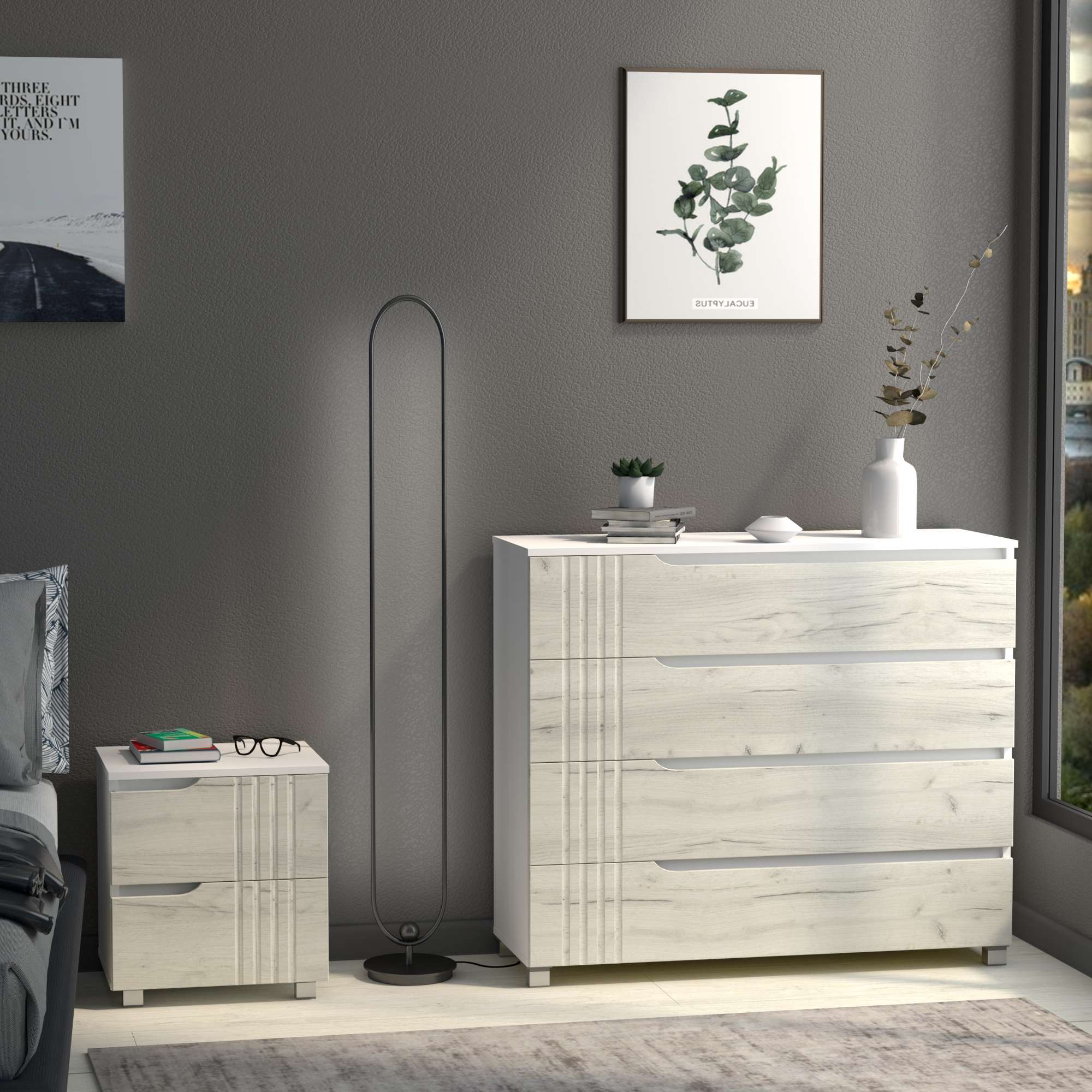 Фото тумбочка DiPortes tumba-portlend-k-25-dub-kraft-belyj колір: , ціна, опис, разміри — інтернет-магазин меблів в Києві