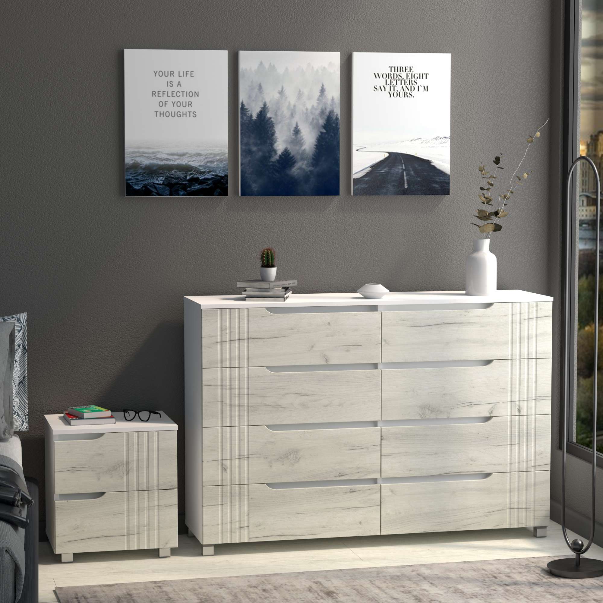 Фото комод DiPortes komod-portlend-k-407-dub-krafta-belyj колір: , ціна, опис, разміри — інтернет-магазин меблів в Києві