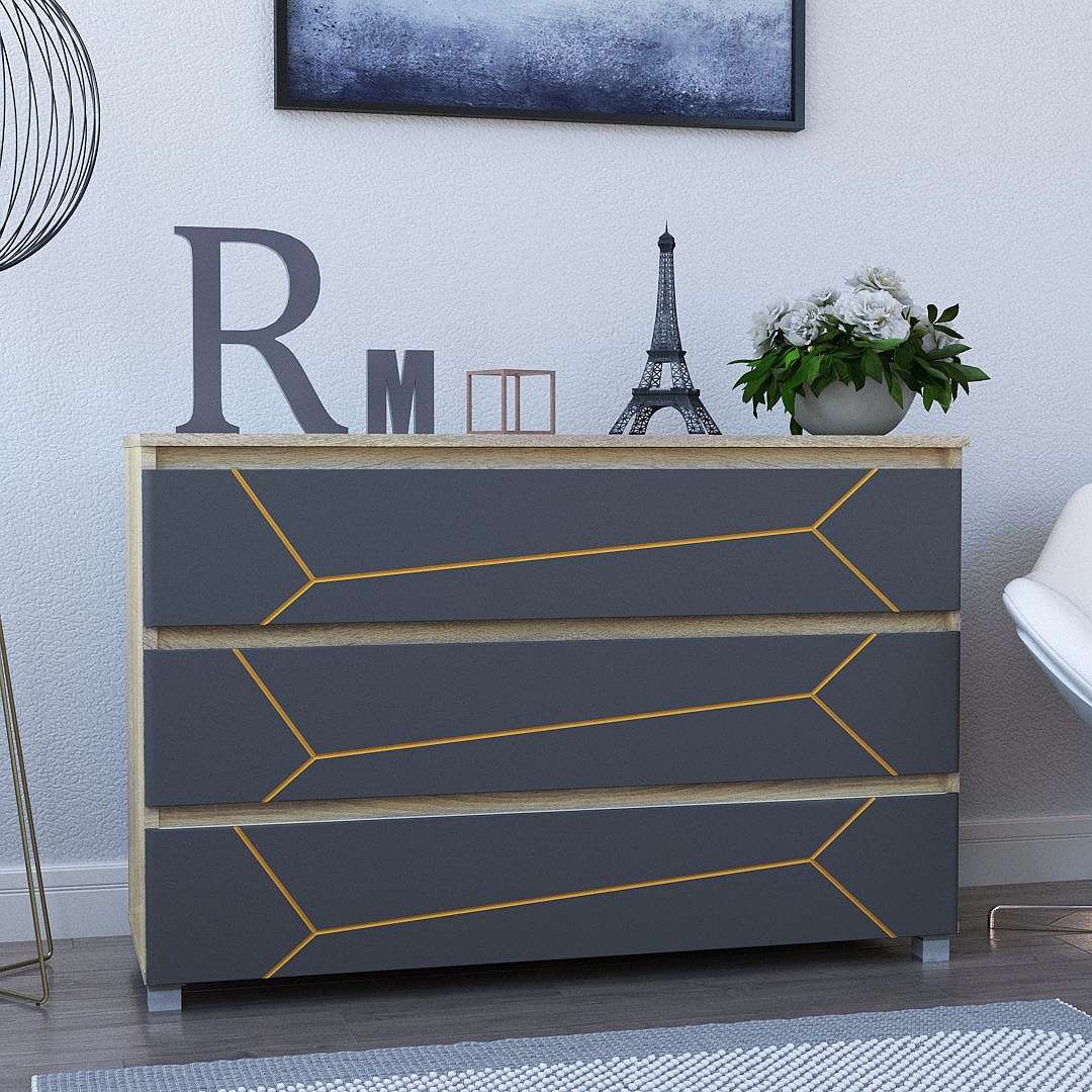 Фото комод DiPortes komod-milos-k-30-sonoma-grafit-zolotaya колір: Дуб сонома, ціна, опис, разміри — інтернет-магазин меблів в Києві