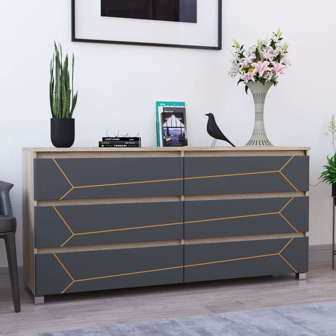 Фото комод DiPortes komod-milos-k-307-sonoma-grafit-zolotaya колір: Дуб сонома, ціна, опис, разміри — інтернет-магазин меблів в Києві