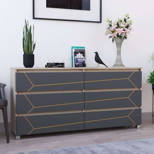 Фото комод DiPortes komod-milos-k-307-sonoma-grafit-zolotaya колір: Дуб сонома, ціна, опис, разміри — інтернет-магазин меблів в Києві