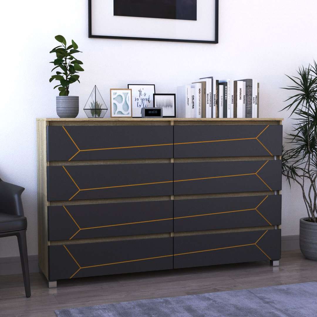 Фото комод DiPortes komod-milos-k-407-sonoma-grafit-zolotaya колір: Дуб сонома, ціна, опис, разміри — інтернет-магазин меблів в Києві